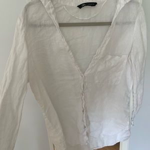 Zara White Linen Button Down